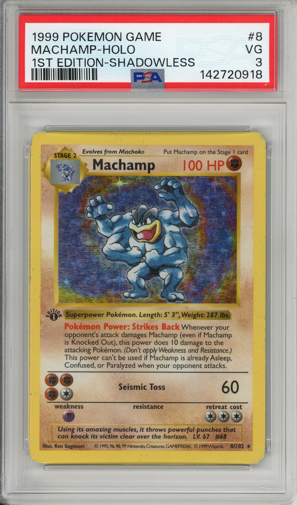 Pokemon Graded: Machamp 1st Edition Shadowless 8/102 Holo PSA 3