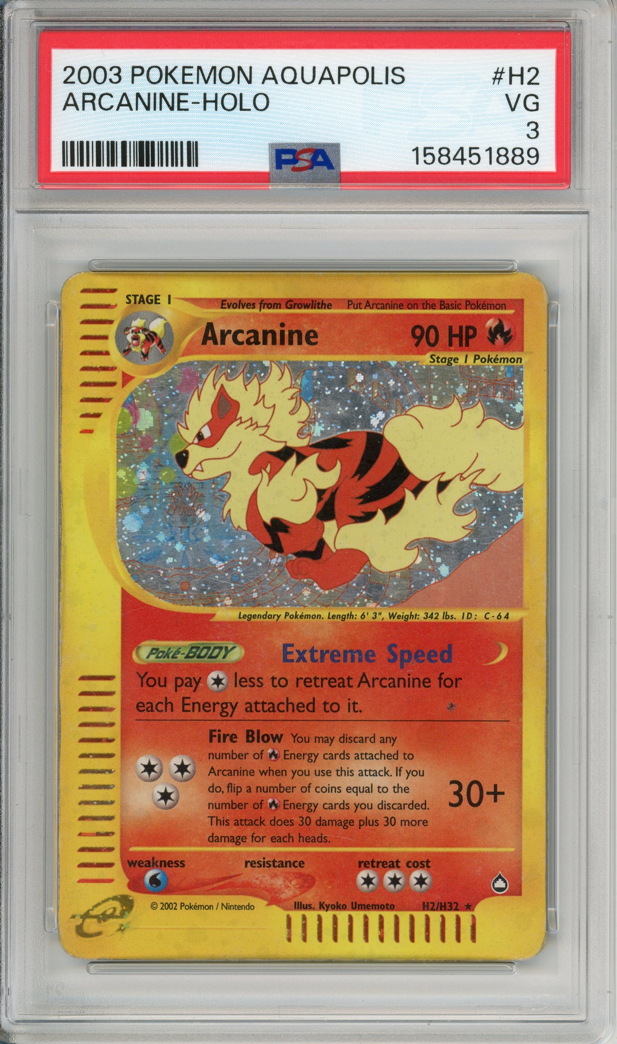 Pokemon Graded: Arcanine H2/H32 Aquapolis (2003) Holo PSA 3