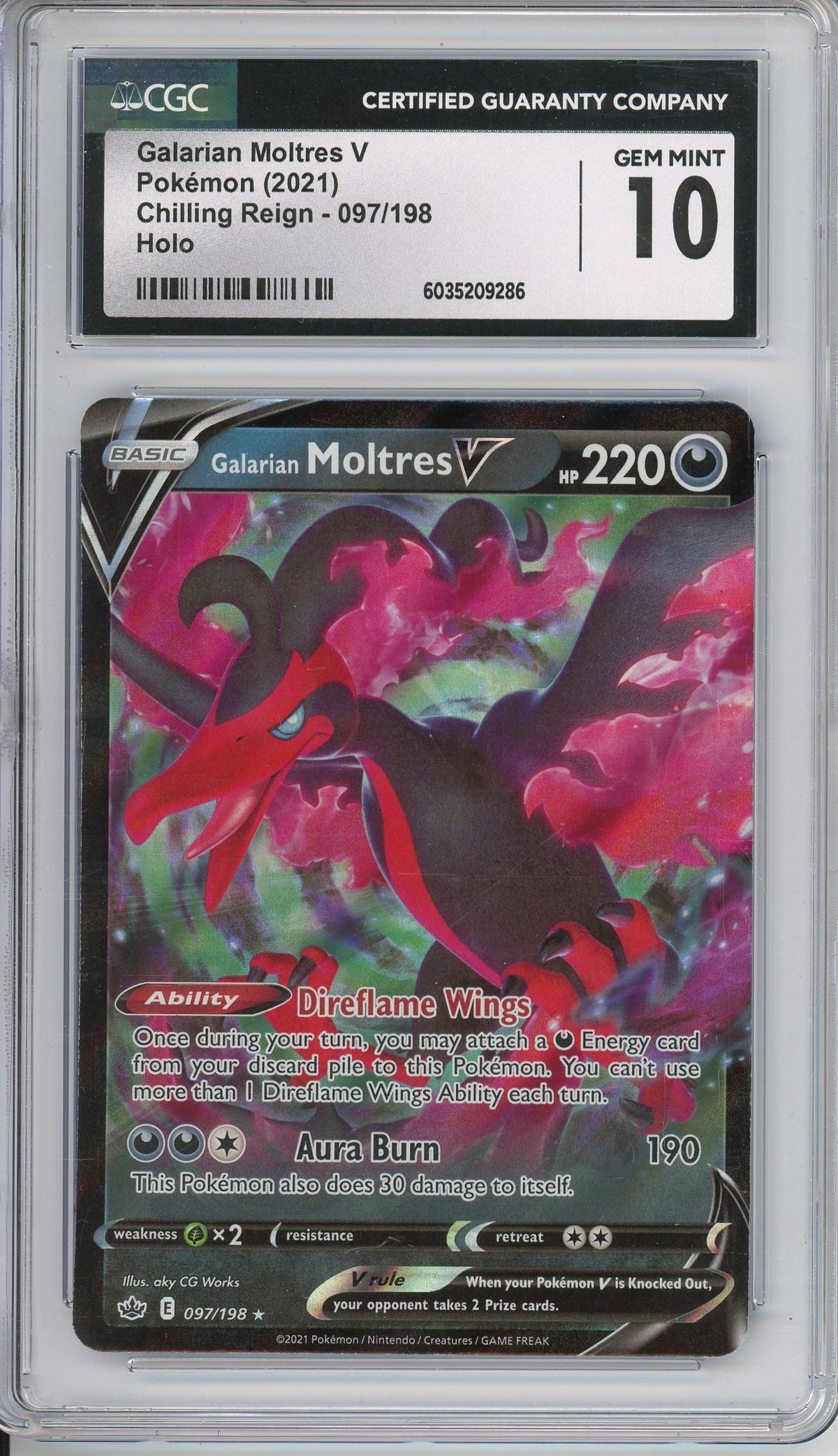 Pokemon Graded: Galarian Moltres V 97/198 Chilling Reign (2021) Holo CGC 10