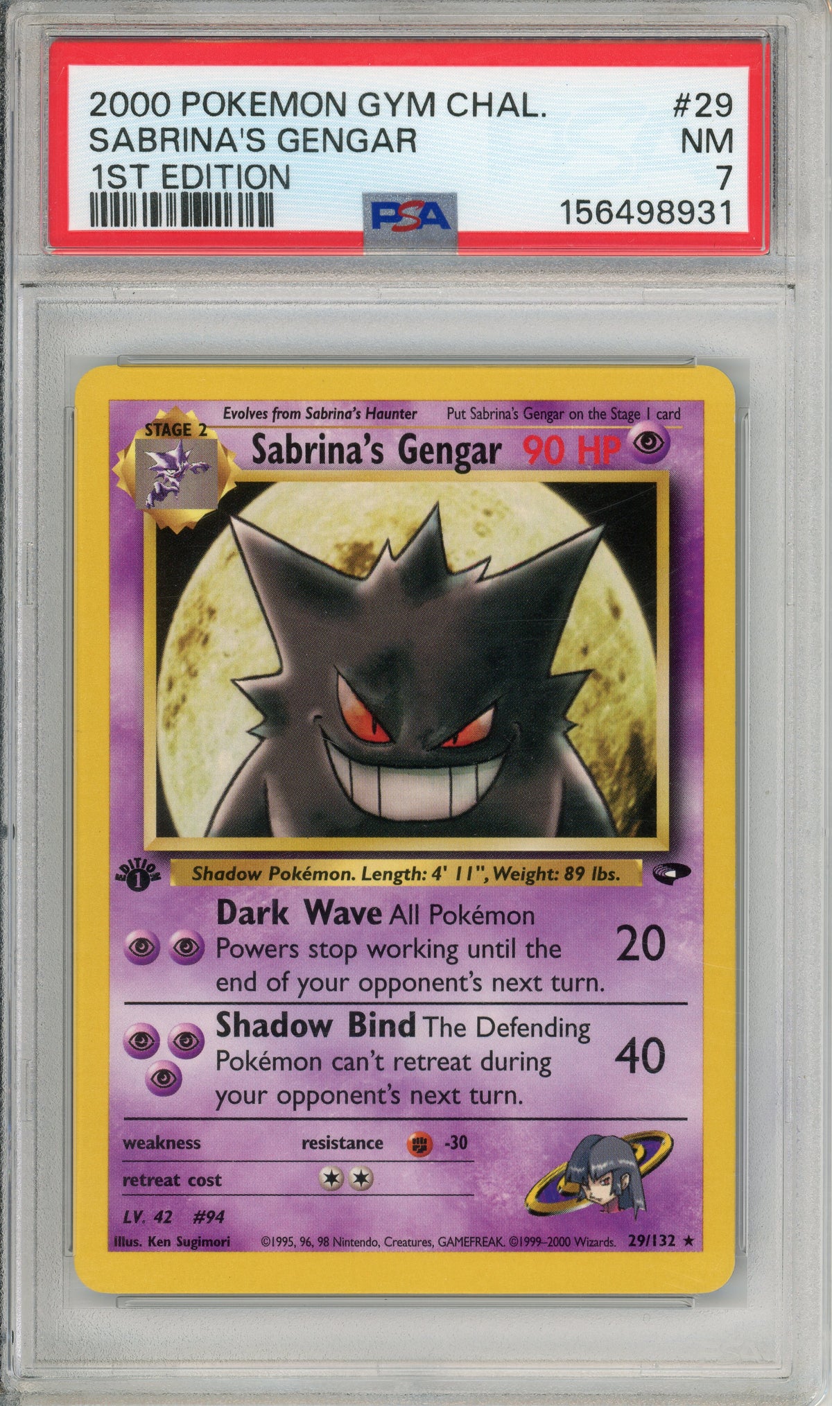 Pokemon Graded: Sabrina's Gengar 1st Edition 29/132 Gym Challenge (2000) PSA 7
