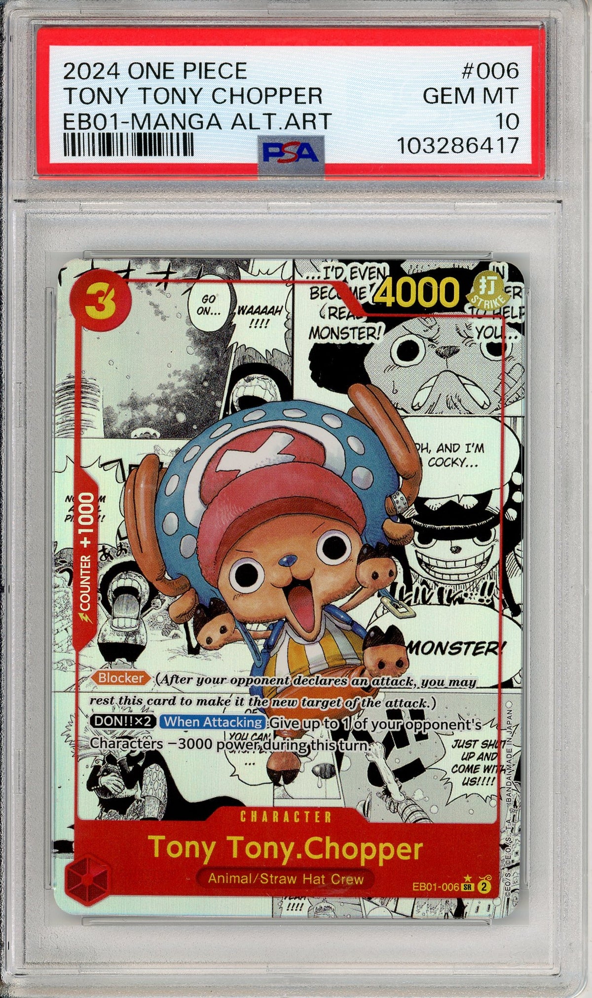 One Piece Graded: Tony Tony Chopper EB01-006 Manga Alt Art PSA 10
