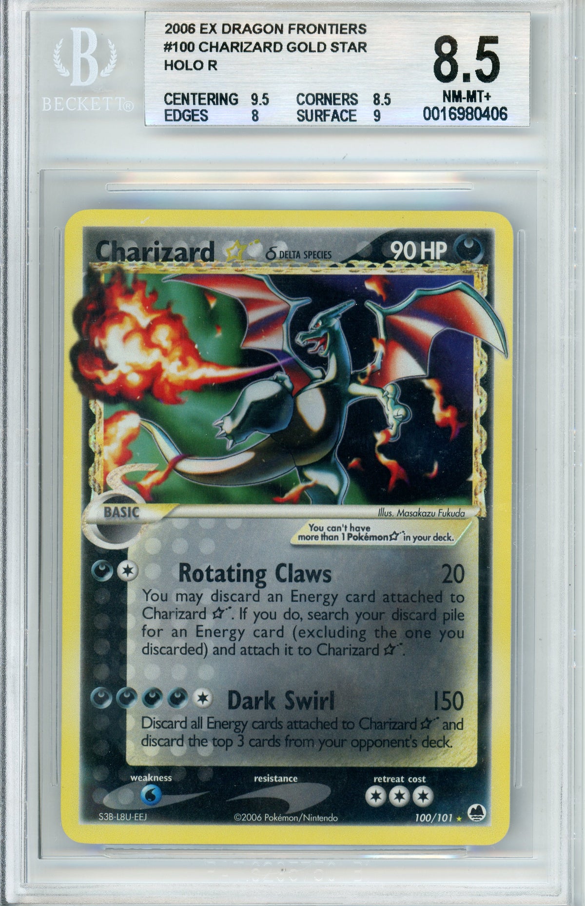 Pokemon Graded: Charizard Gold Star #100 EX Dragon Frontiers (2006) Beckett 8.5