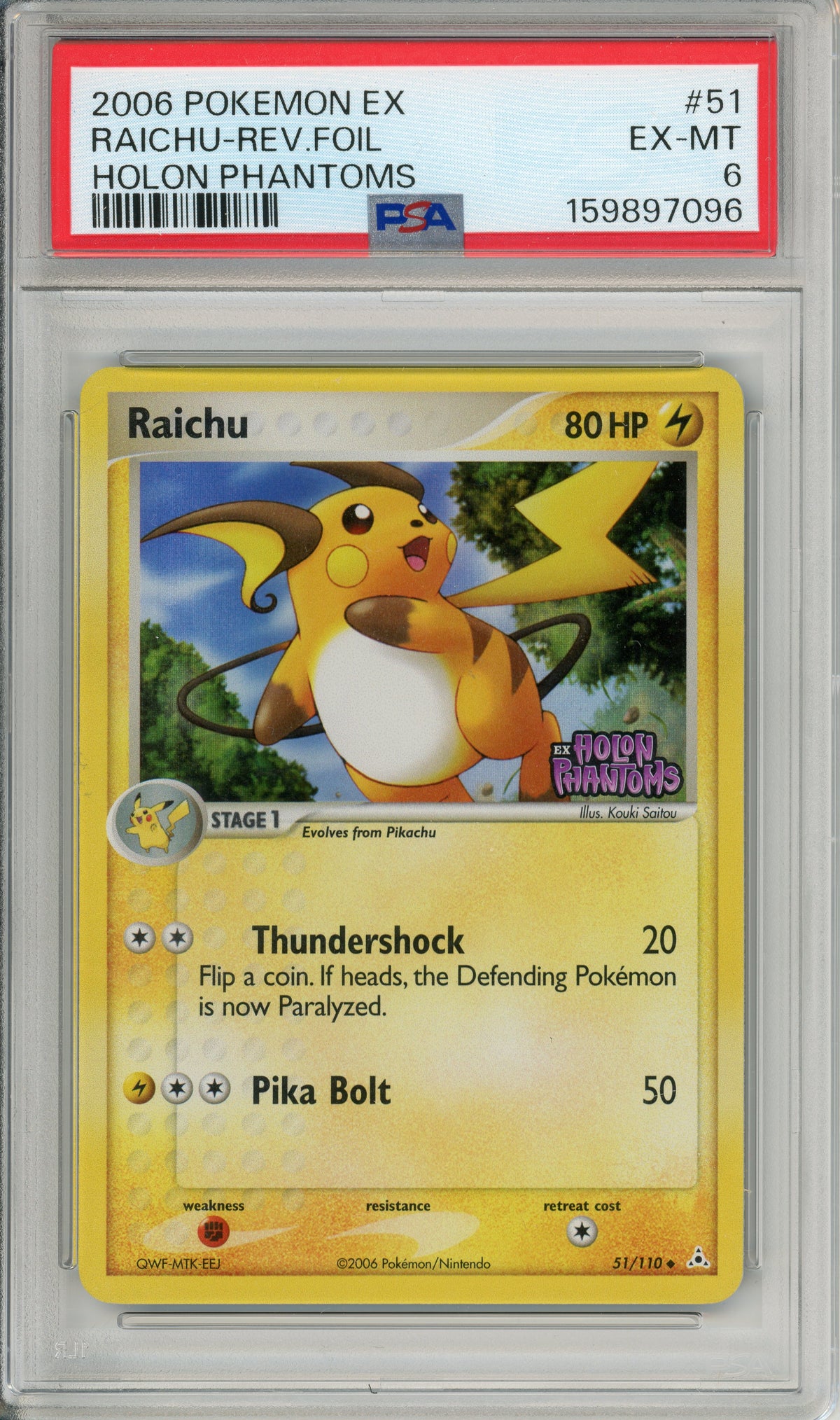Pokemon Graded: Raichu 51/110 Holon Phantoms (2006) Reverse Foil PSA 6