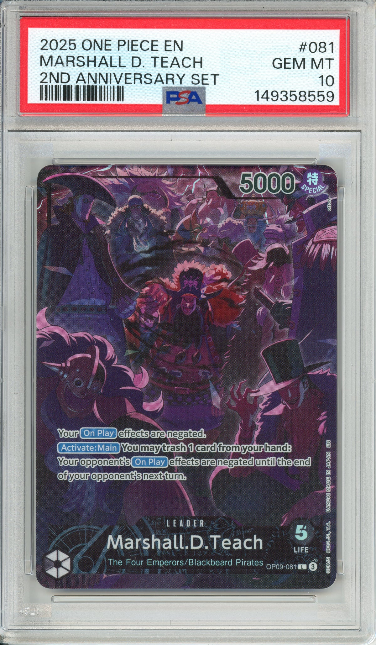 One Piece Graded: Marshall D. Teach OP09-081 2nd Anniversary Set PSA 10