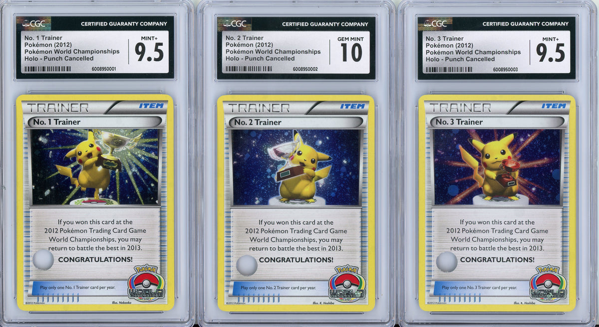 Pokemon Graded: FULL SET World Championships 2012 Trainer No. 1, 2, & 3 Holo Punch Cancelled CGC Graded
