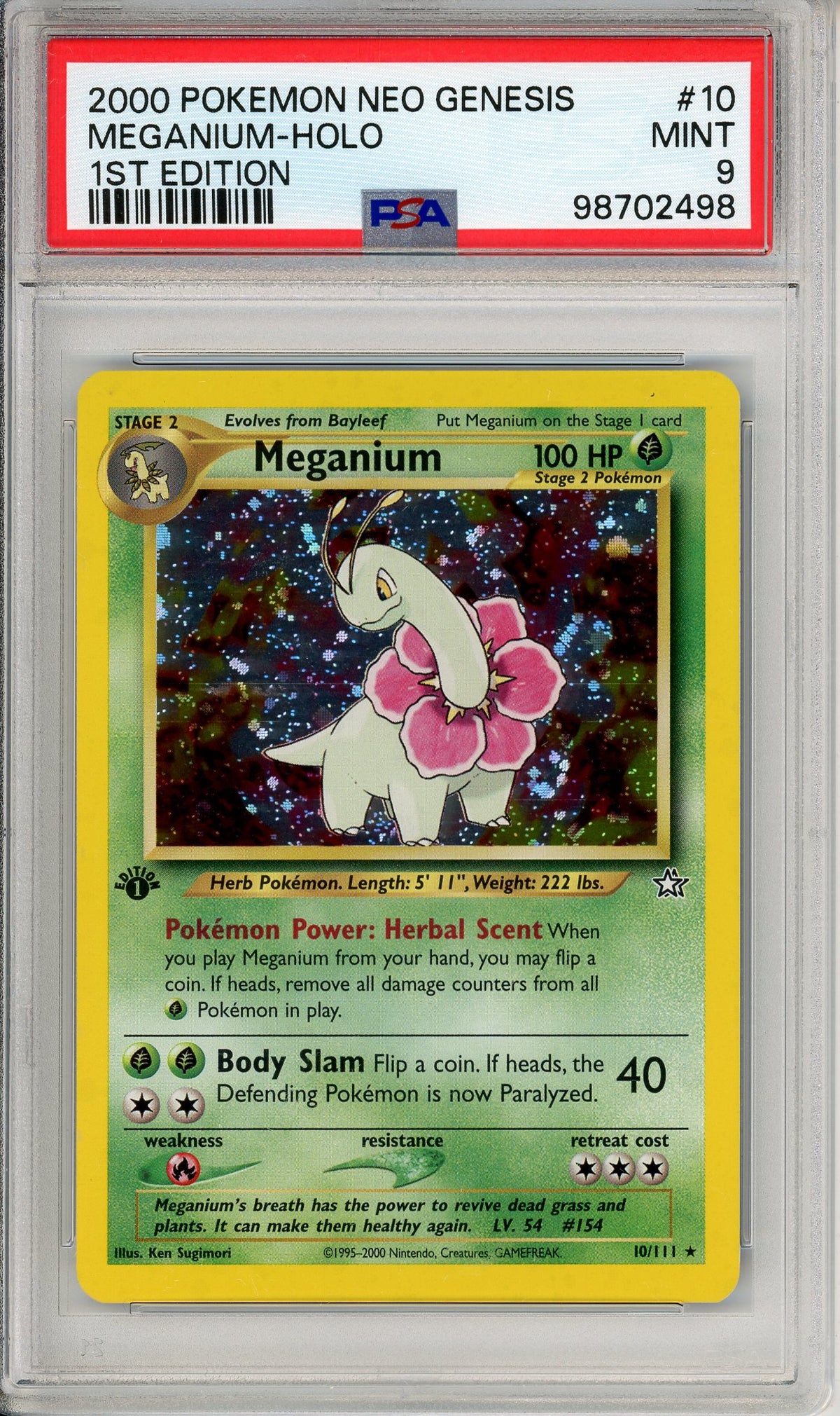 Pokemon Graded: Meganium 1st Edition 10/111 Neo Genesis (2000) Holo PSA 9