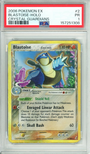 Pokemon Graded: Blastoise 2/100 Crystal Gaurdians (2006) Holo PSA 1