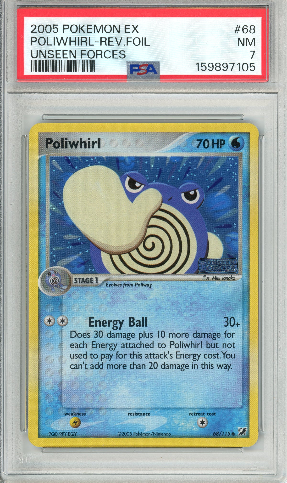 Pokemon Graded: Poliwhirl 68/225 Unseen Forces (2005) Reverse Foil PSA 7