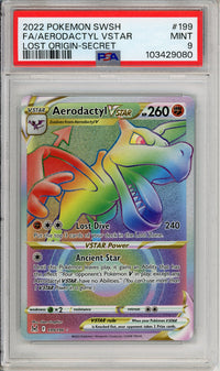 Pokemon Graded: Aerodactyl VSTAR 199/196 Lost Origin (2022) Rainbow Secret Rare PSA 9