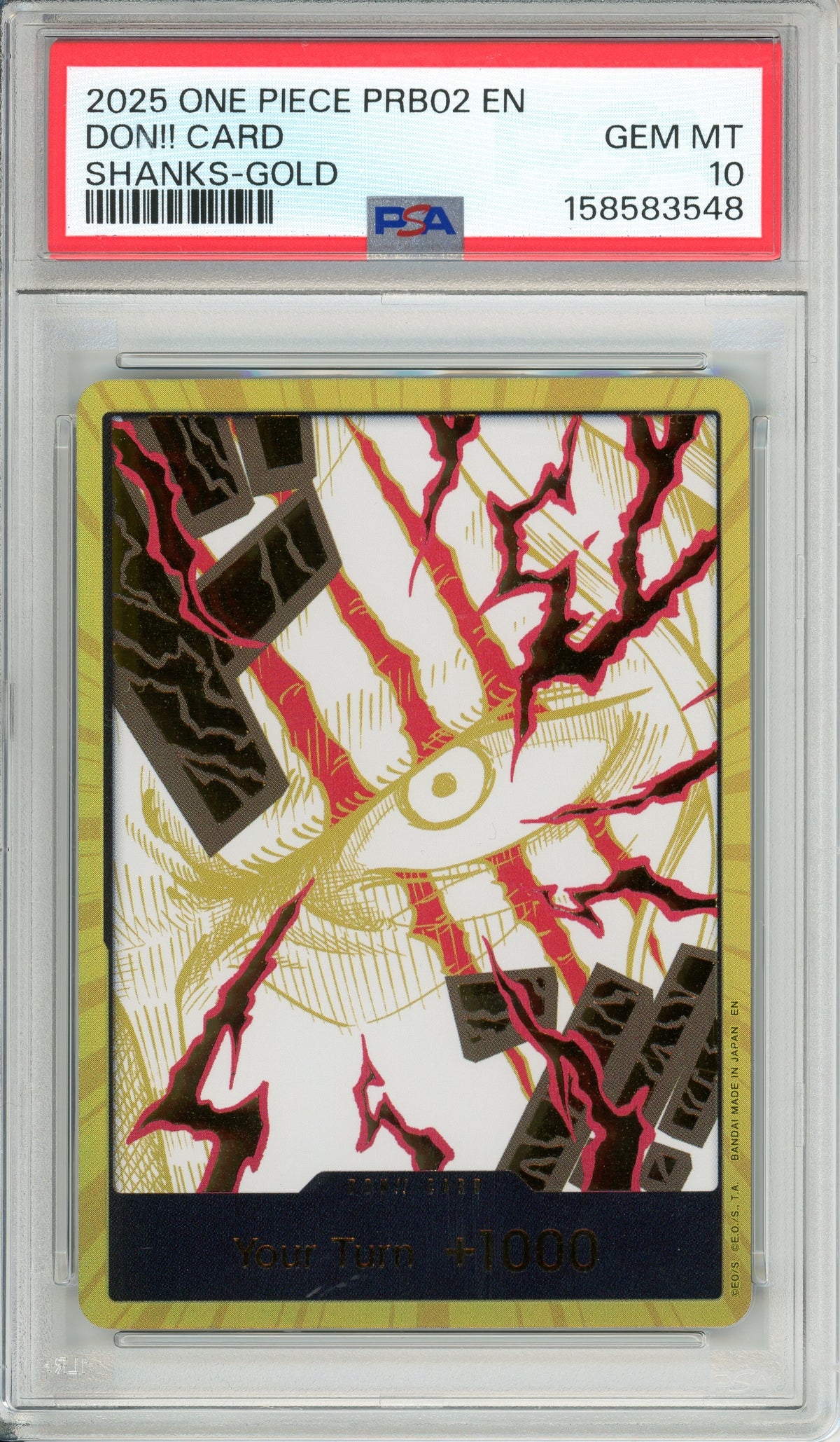 One Piece Graded: Don!! Card Shanks Gold PRB02 (2025) PSA 10