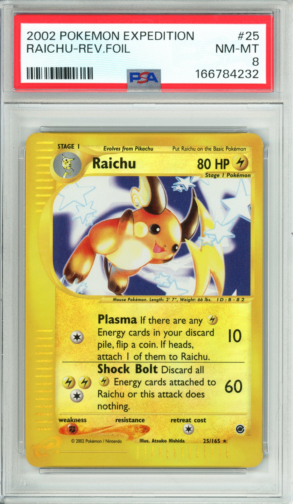 Pokemon Graded: Raichu 25/165 Expedition (2002) Reverse Foil PSA 8