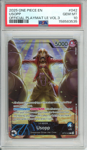 One Piece Graded: Usopp OP10-042 Official Playmat Vol. 3 (2025) PSA 10