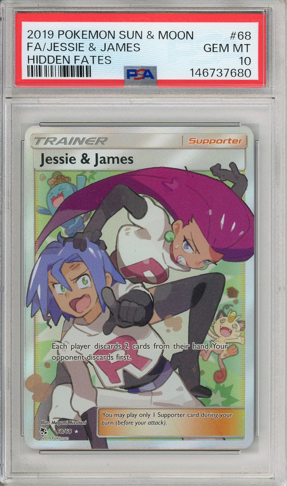 Pokemon Graded: Jessie & James 68/68 Hidden Fates (2019) Full Art Holo PSA 10
