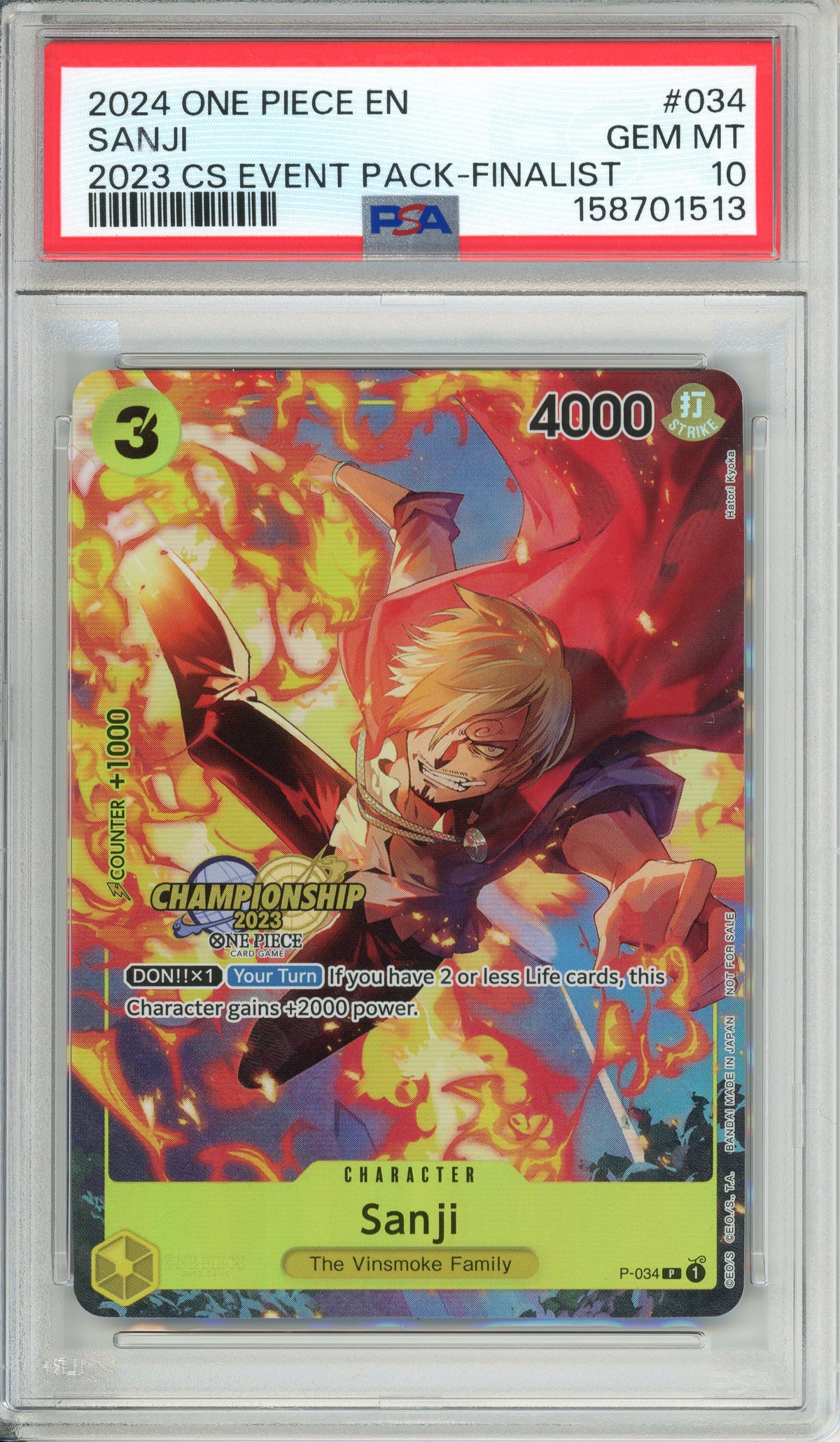 One Piece Graded: Sanji P-034 CS Event Pack Finalist (2024) PSA 10