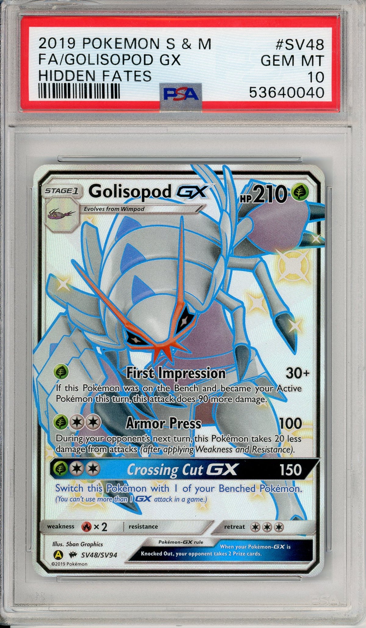 Pokemon Graded: Golisopod GX SV48/SV94 Hidden Fates (2019) Full Art PSA 10