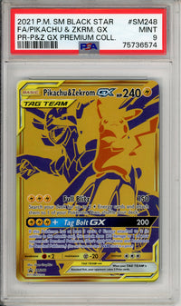 Pokemon Graded: Pikachu & Zekrom GX #SM248 Premium Collection Promo (2021) Gold Holo PSA 9