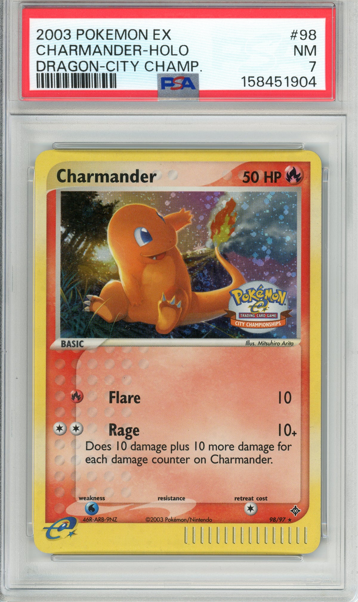 Pokemon Graded: Charmander 98/97 Dragon City Championship (2003) Holo PSA 7