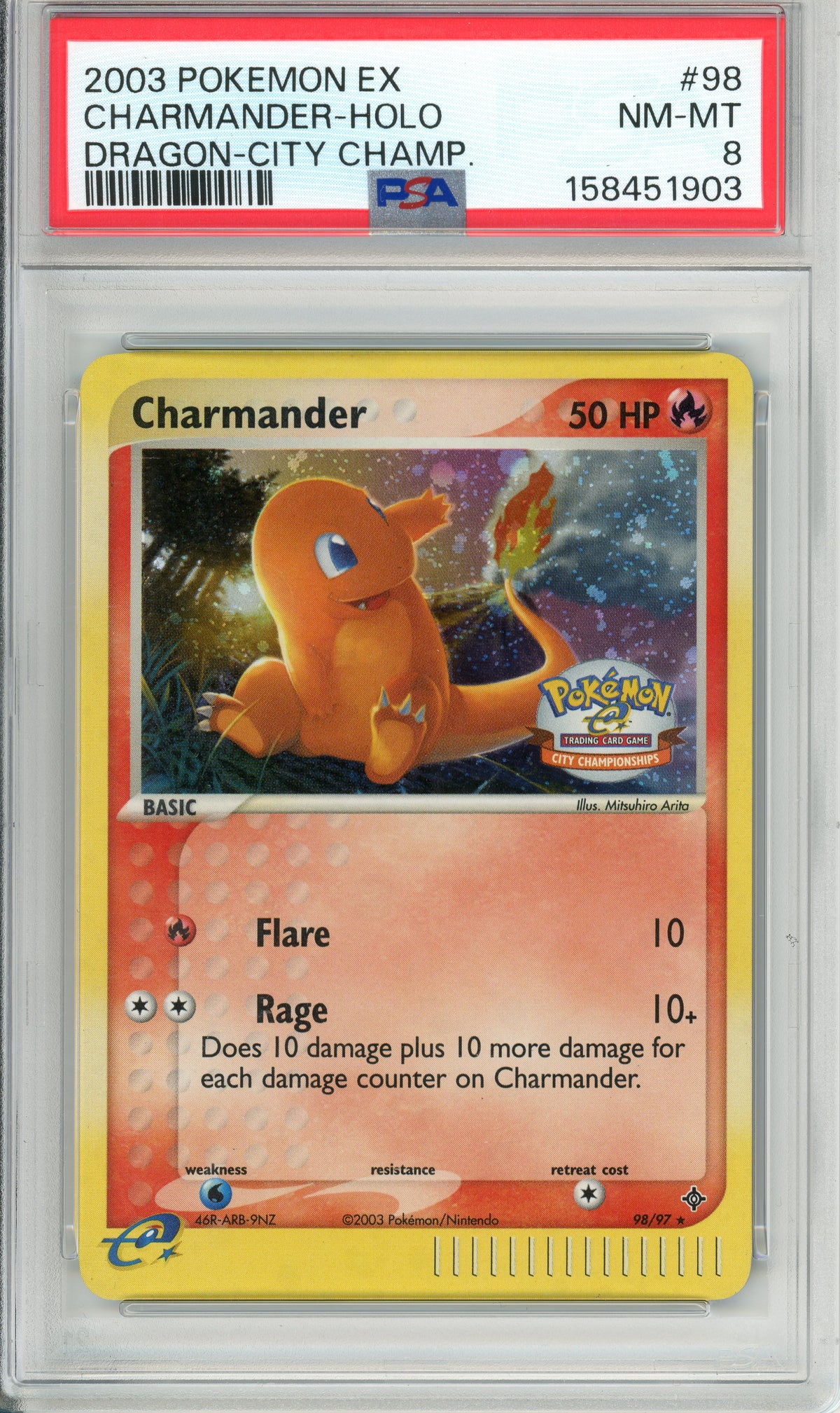 Pokemon Graded: Charmander 98/97 Dragon City Championship (2003) Holo PSA 8