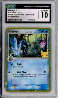 Pokemon Graded: Mimikyu #SWSH136 Celebrations Promo (2021) Holo CGC 10