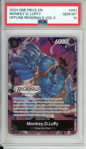 One Piece Graded: Monkey. D. Luffy OP07-091 Offline Regionals 2024 PSA 10