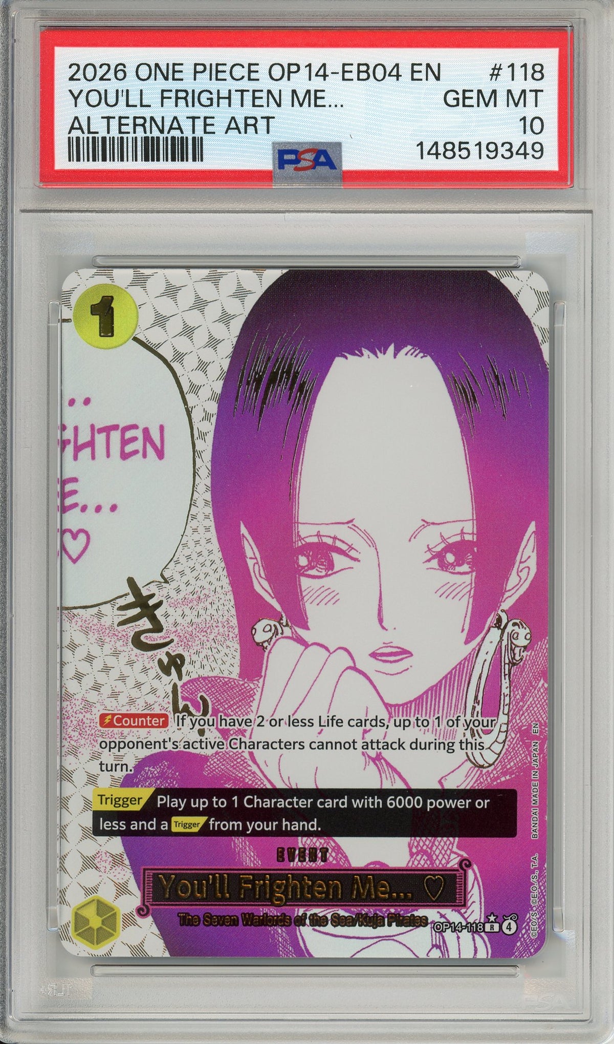 One Piece Graded: You'll Frighten Me... Alt Art OP14-118 The Azure Sea's Seven PSA 10