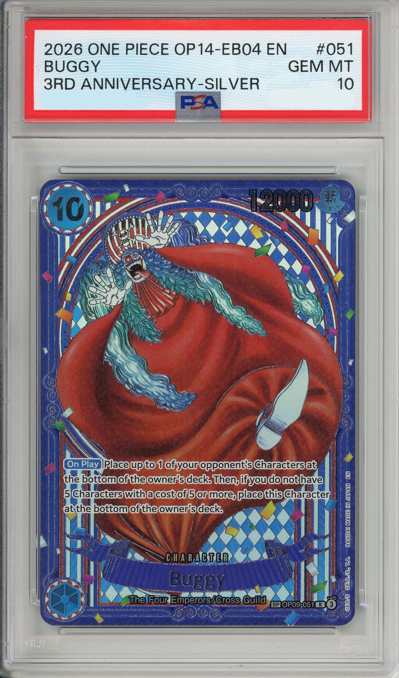 One Piece Graded: Buggy Alt Art OP09-052 3rd Anniversary- Silver