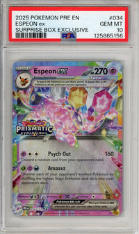 Pokemon Graded: Espeon ex 34/131 Prismatic Evolutions Stamped Surprise Box (2025) Holo PSA 10