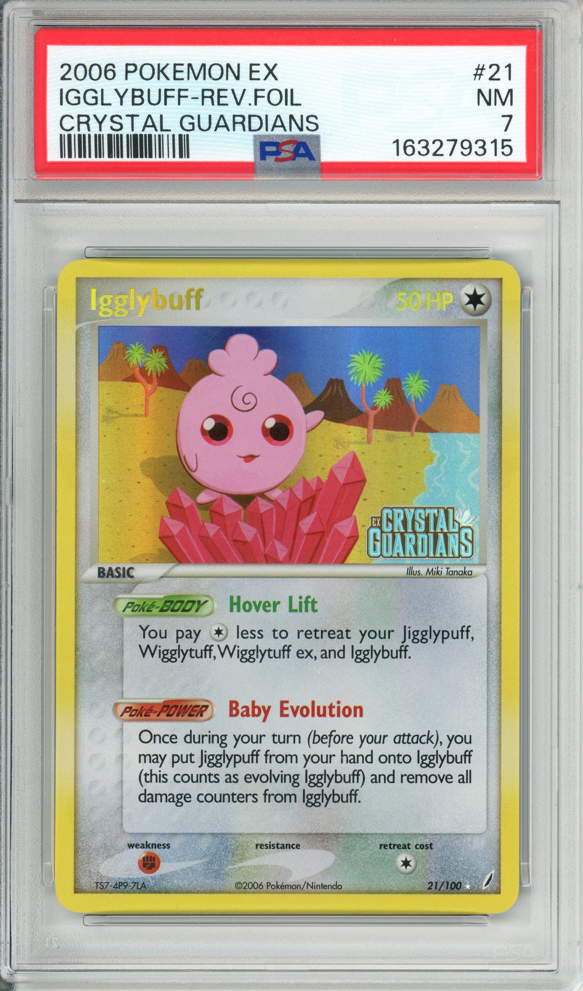 Pokemon Graded: Igglybuff 21/100 Crystal GAurdians (2006) Reverse Foil PSA 7