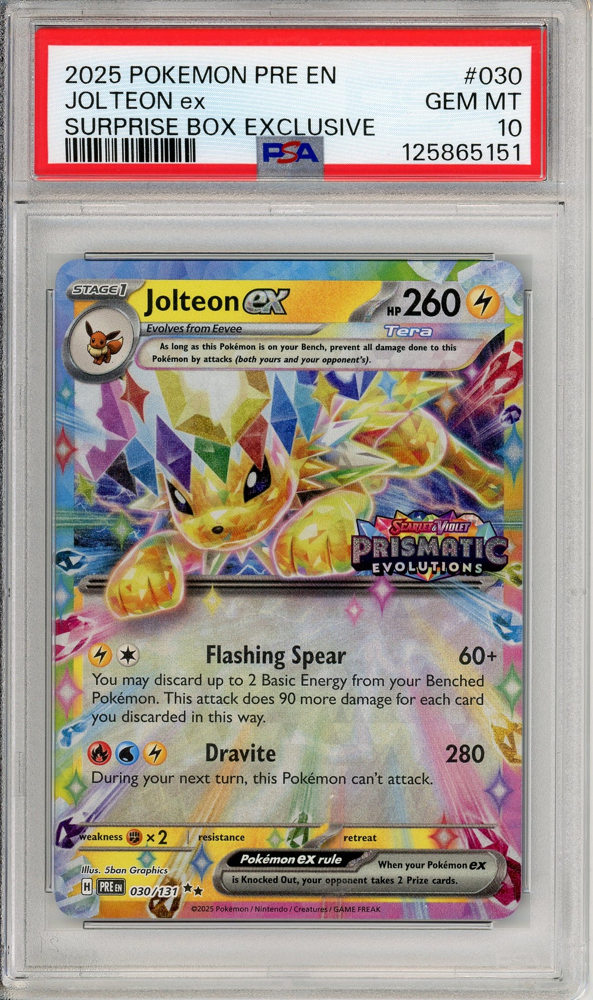 Pokemon Graded: Jolteon ex 030/131 Prismatic Evolutions Surprise Box Stamped (2025) PSA 10