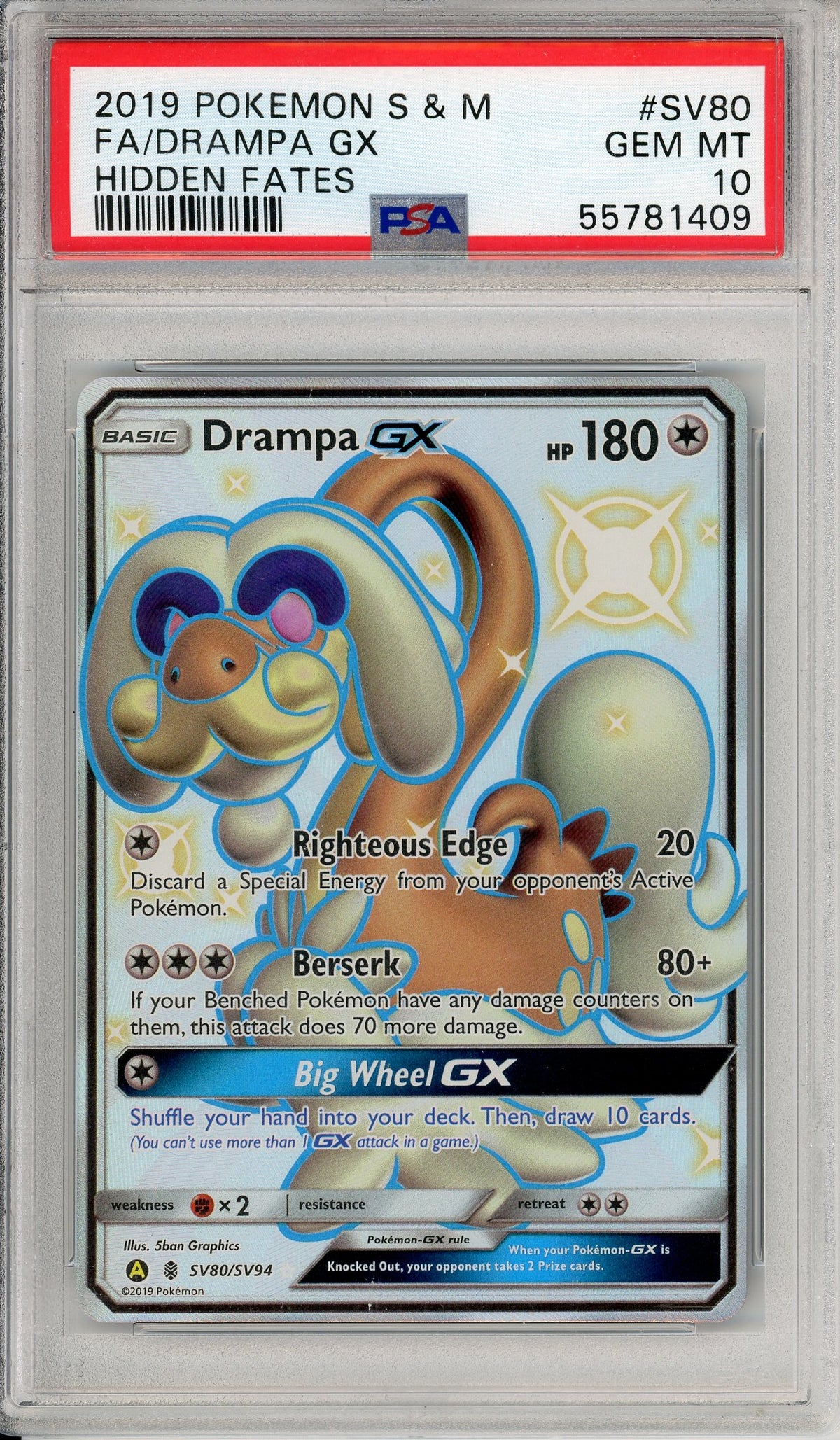 Pokemon Graded: Drampa GX #SV80 Hidden Fates (2019) PSA 10