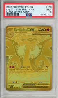 Pokemon Graded: Mega Charizard X ex 130/94 Phantasmal Flames (2025) Gold Hyper Rare PSA 9