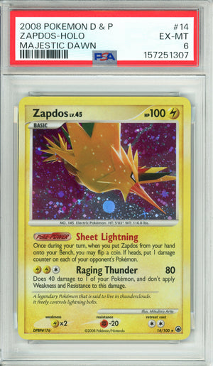 Pokemon Graded: Zapdos 14/100 Majestic Dawn (2008) Holo PSA 6
