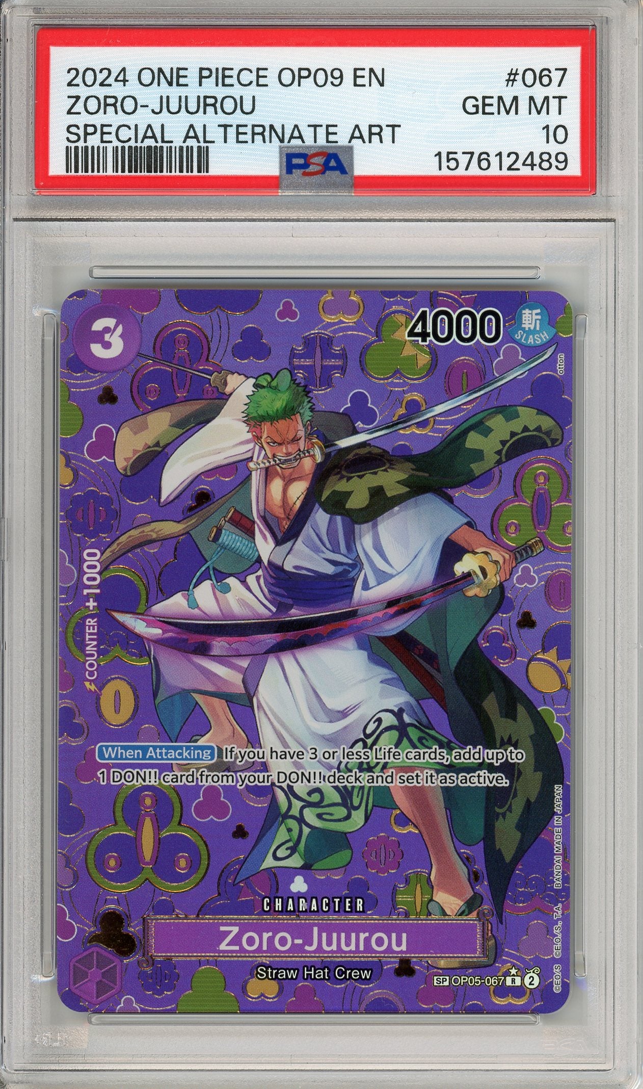 One Piece Graded: Zoro-Juurou OP05-067 Special Alternate Art PSA