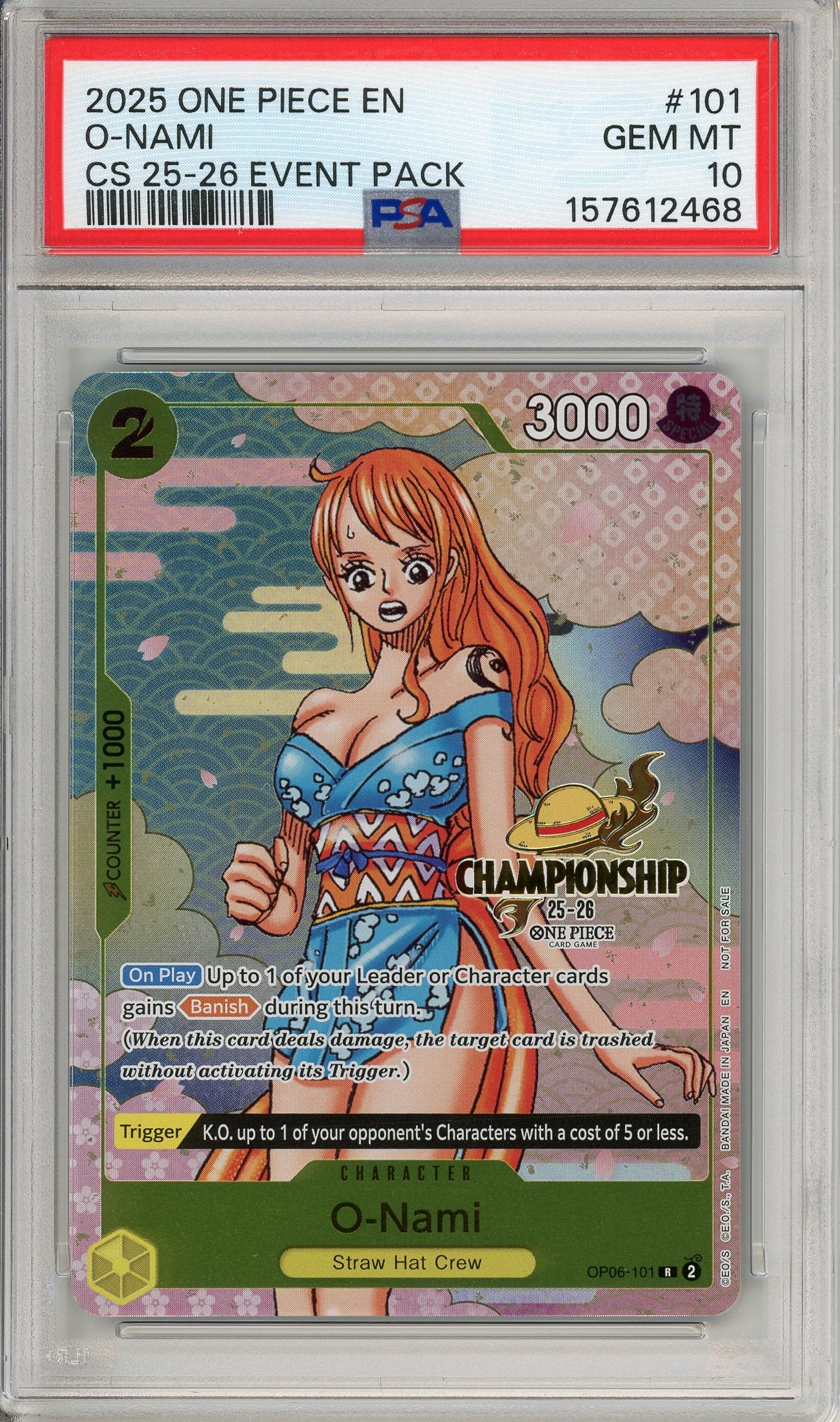 PSA10 エルメス #020 2265 One Piece Graded: O-Nami OP06-101 Championship Event Pack 25-26