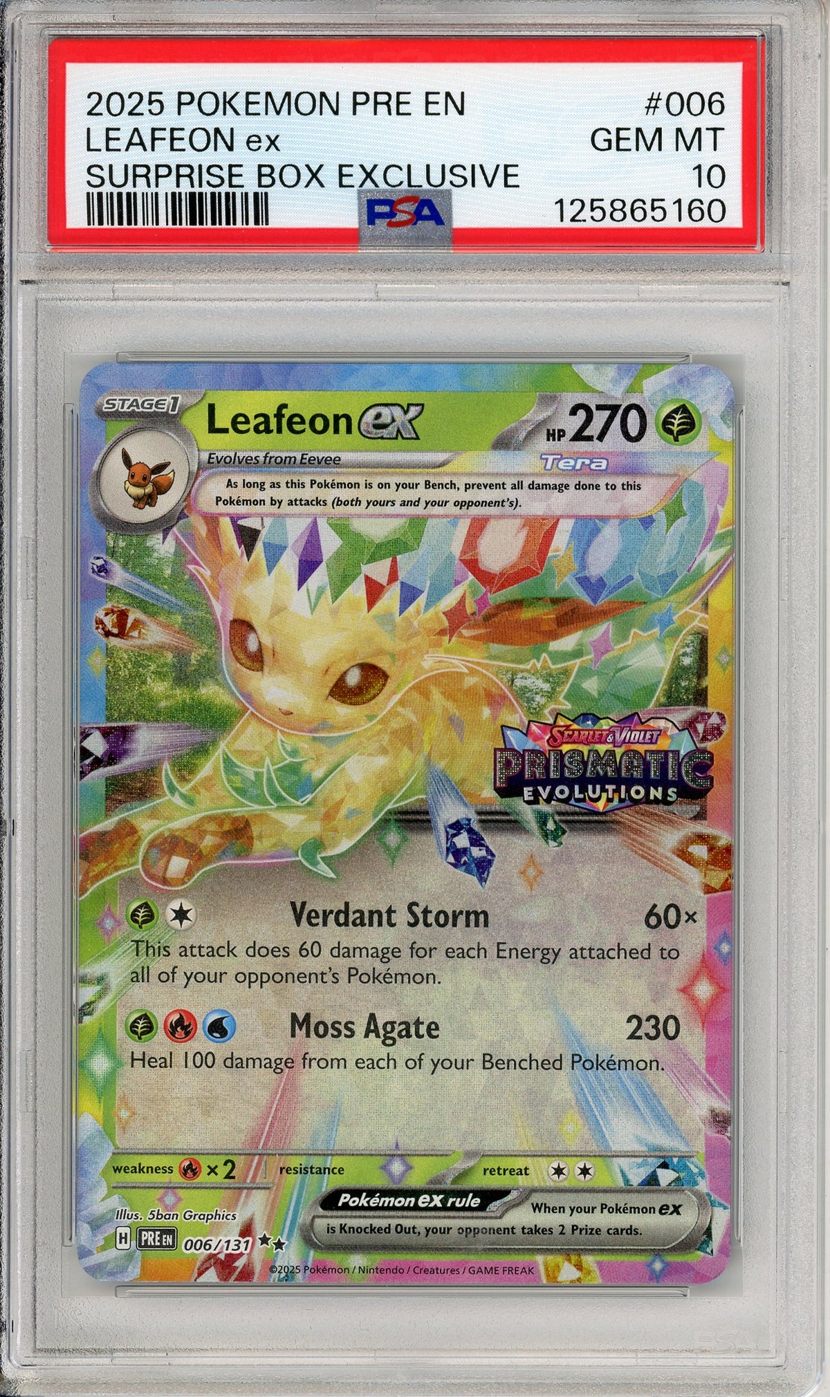 Pokemon Graded: Leafeon ex 006/131 Prismatic Evolutions Surprise Box Stamped (2025) PSA 10
