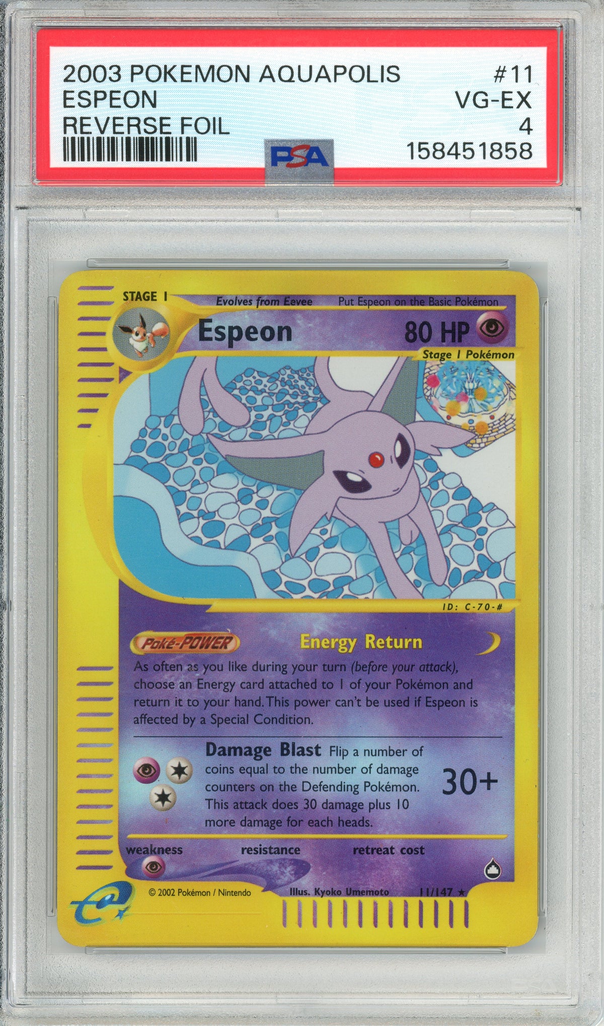 Pokemon Graded: Espeon 11/147 Aquapolis (2003) Reverse Foil PSA 4