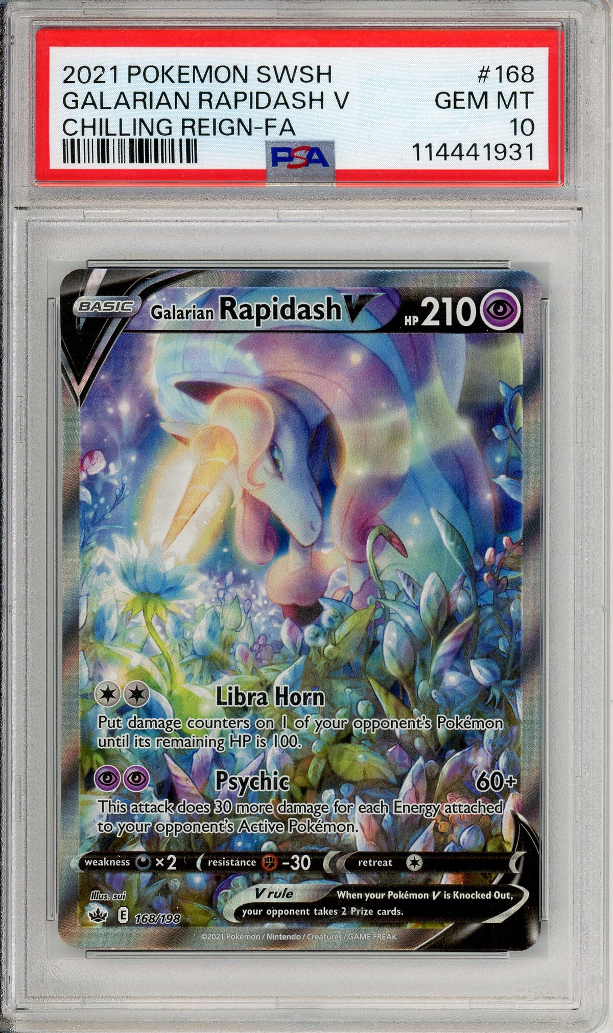Pokemon Graded: Galarian Rapidash V 168/198 Chilling Reign (2021) Full Art Holo PSA 10