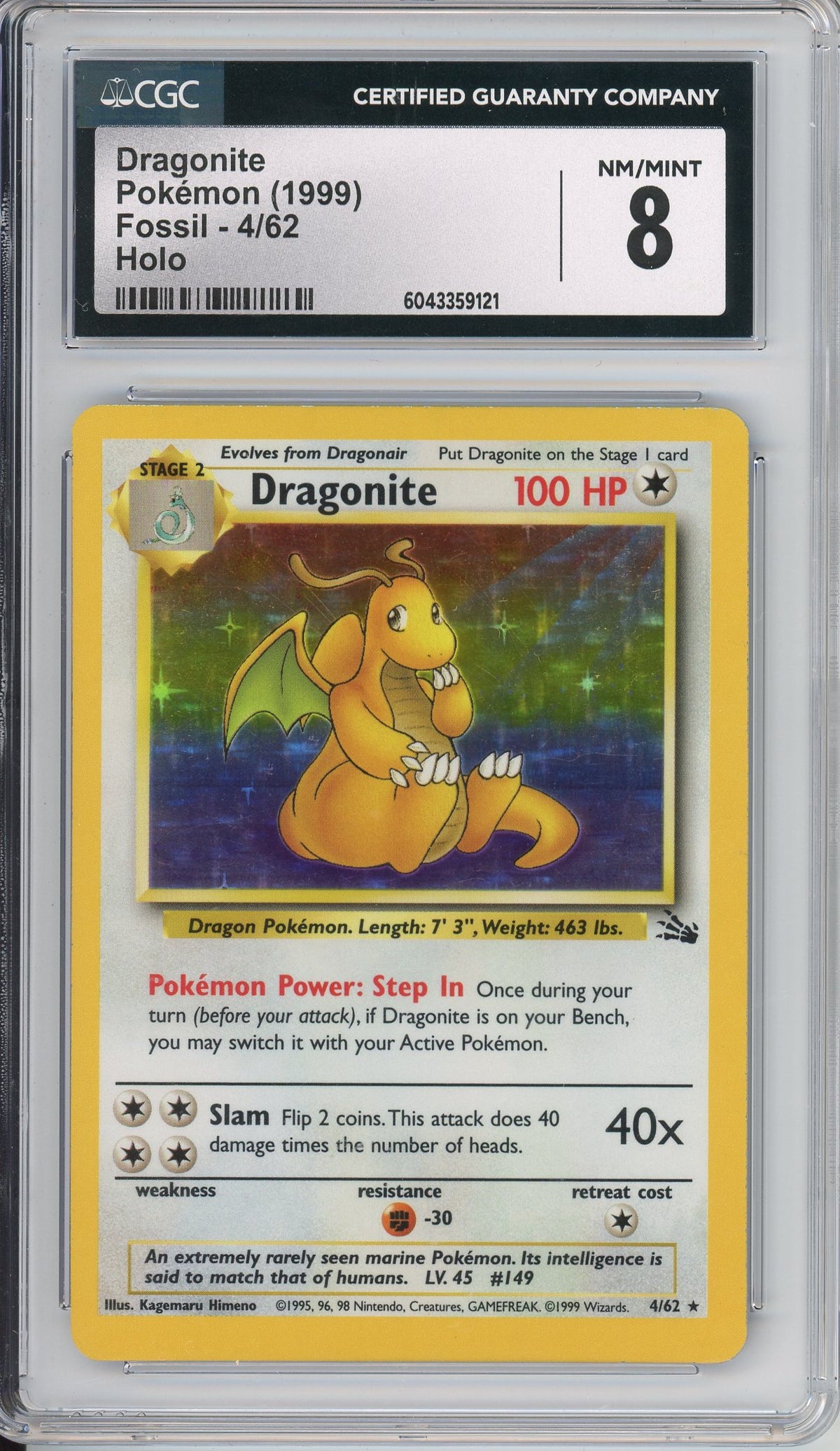 Pokemon Graded: Dragonite 4/62 Fossil (1999) Holo CGC 8