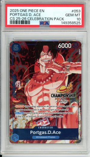 One Piece Graded: Portgas D. Ace OP07-053 Championship Celebration Pack PSA 10