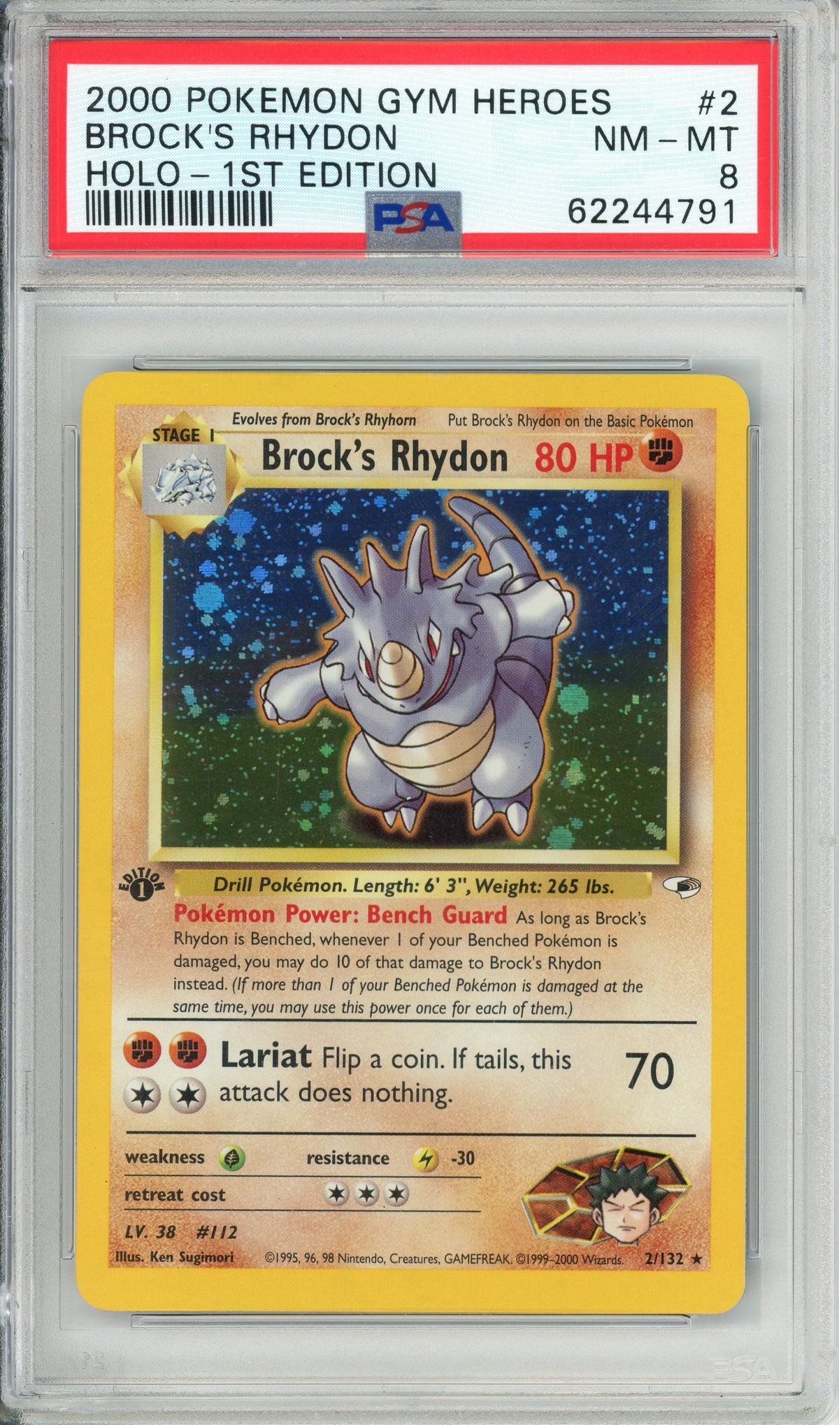 Pokemon Garded: Brock's Rhydon 1st Edition 21/32 Gym Heroes (2000) PSA 8