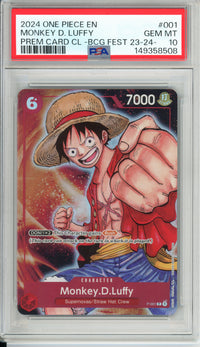 One Piece Graded: Monkey D. Luffy P-001 Premium Card Collection BCG Fest 23-24 PSA 10