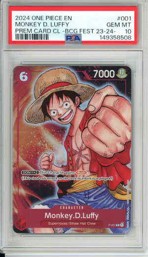 One Piece Graded: Monkey D. Luffy P-001 Premium Card Collection BCG Fest 23-24 PSA 10