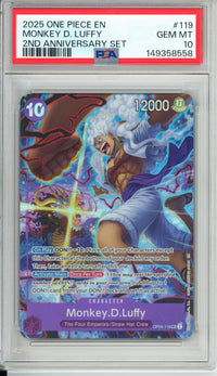 One Piece Graded: Monkey D Luffy OP05-119 2nd Anniversary Set (2025) PSA 10