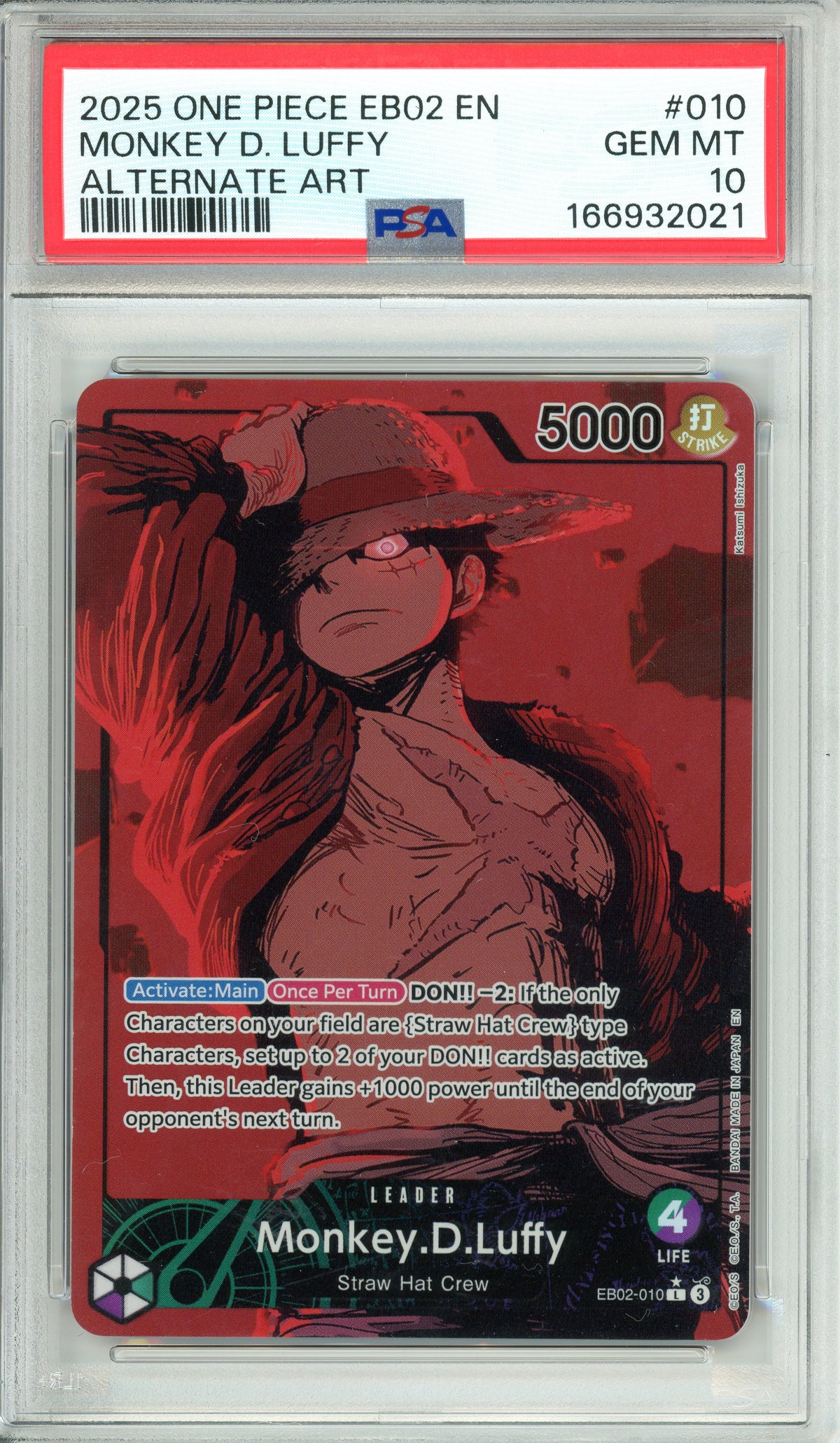 One Piece Graded: Monkey D. Luffy EB02 Leader Alternate Art (2025) PSA 10