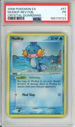 Pokemon Graded: Mudkip 57/100 Crystal Gaurdians (2006) Reverse Foil PSA 1