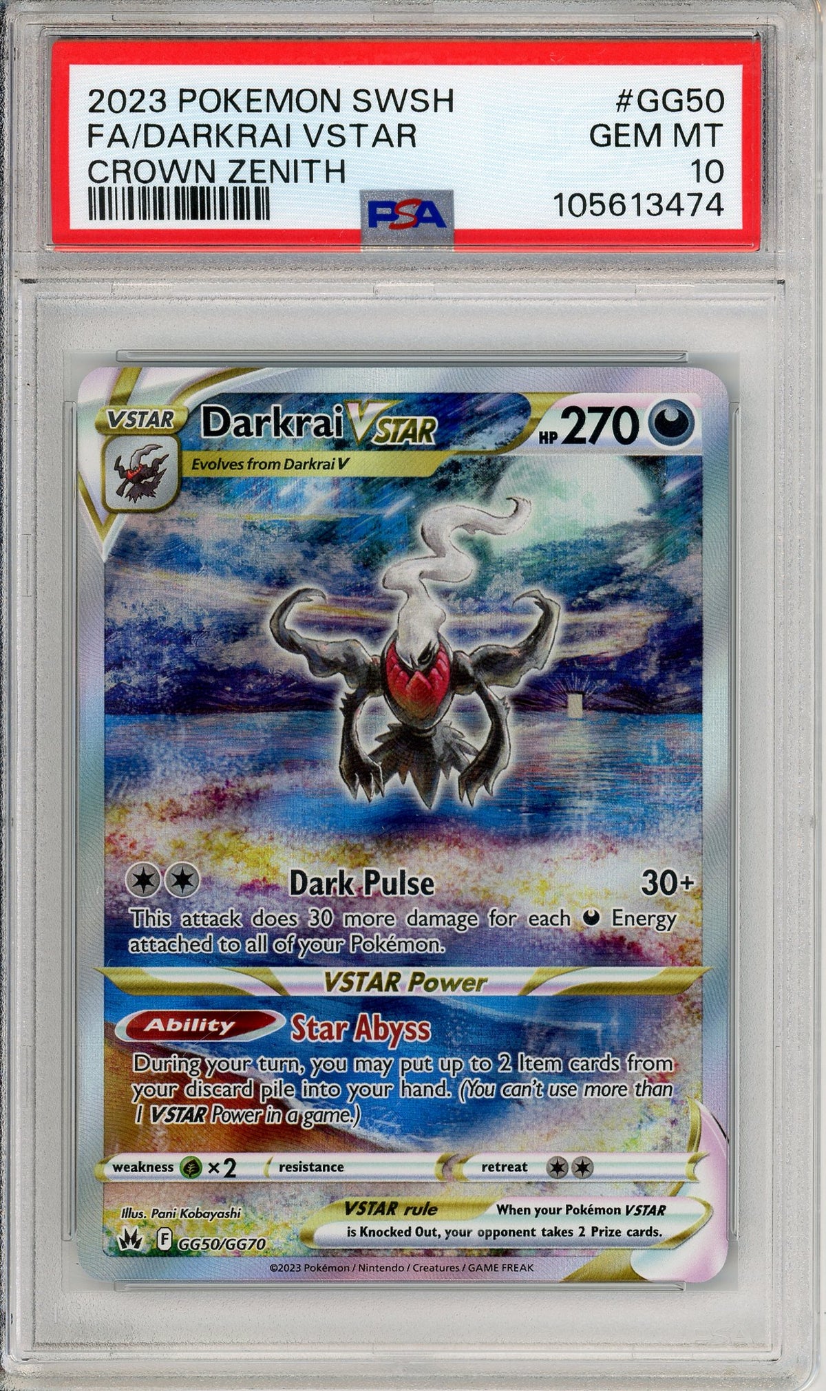 Pokemon Graded: Darkrai VSTAR GG50/GG70 Crown Zenith (2023) Full Art Holo PSA 10