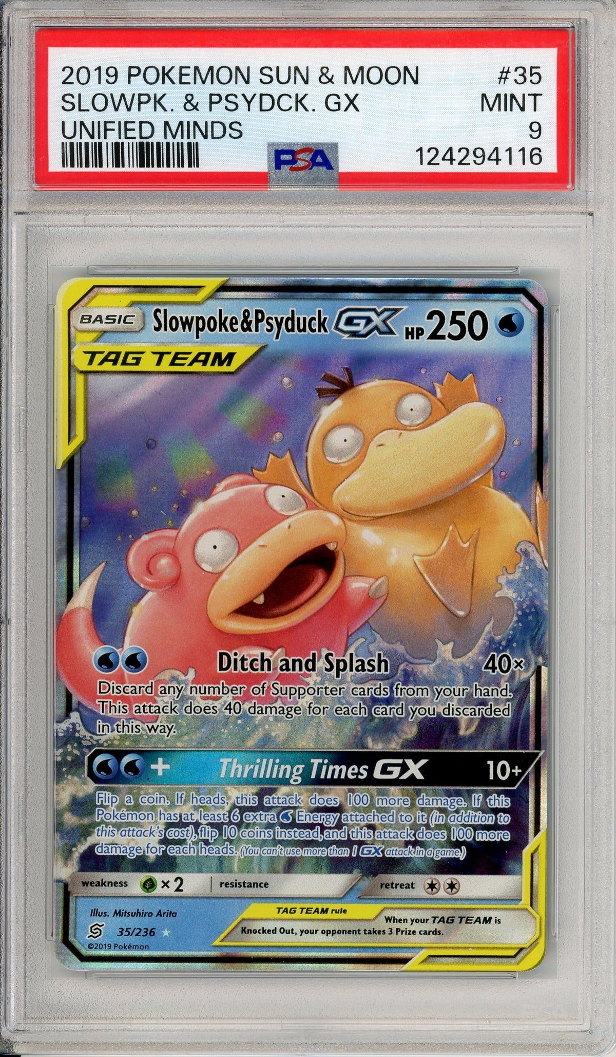 Pokemon Graded: Slowpoke & Psyduck GX 35/236 Unified Minds (2019) Holo PSA 9