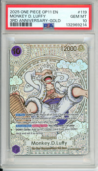 One Piece Graded: Monkey D. Luffy OP05-119 3rd Anniversary Gold PSA 10