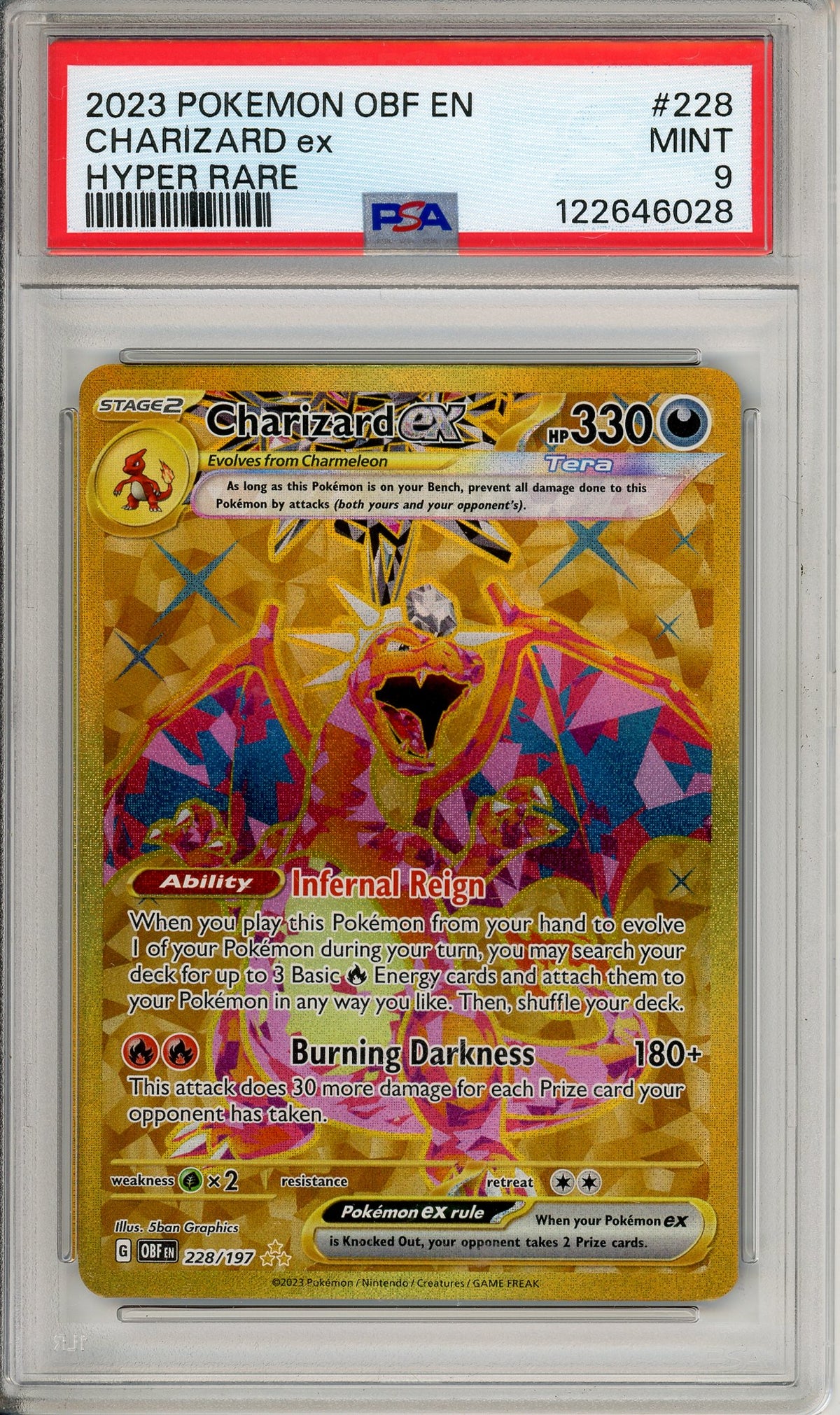 Pokemon Graded: Charizard ex 228/197 Obsidian Flames (2023) Gold Hyper Rare PSA 9