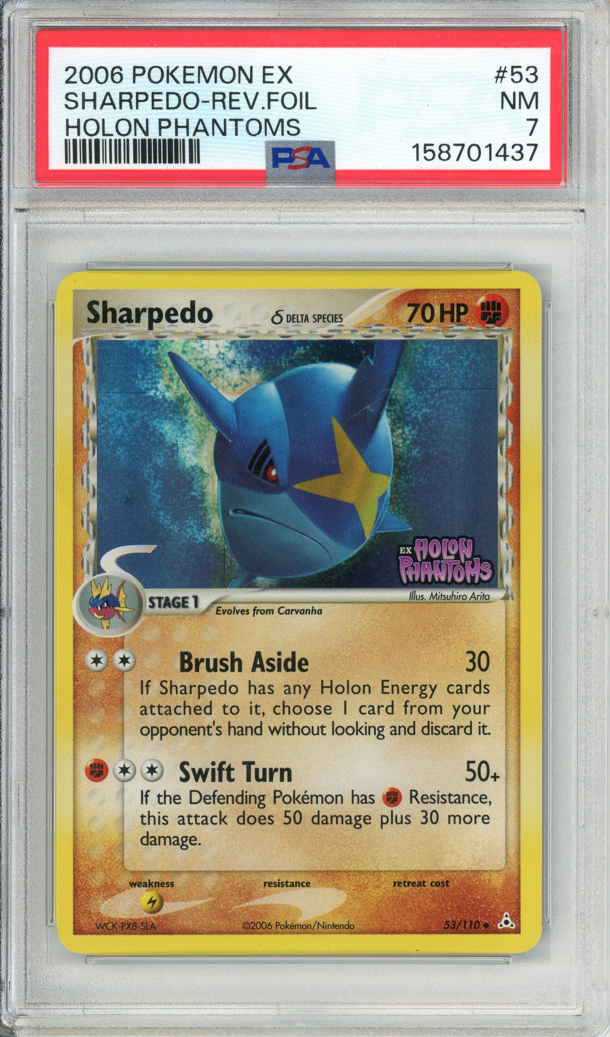 Pokemon Graded: Sharpedo Delta Species 53/110 Holon Phantoms (2006) Reverse Foil PSA 7